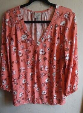 Floral V-Neck Blouse in Peach - Women's Top